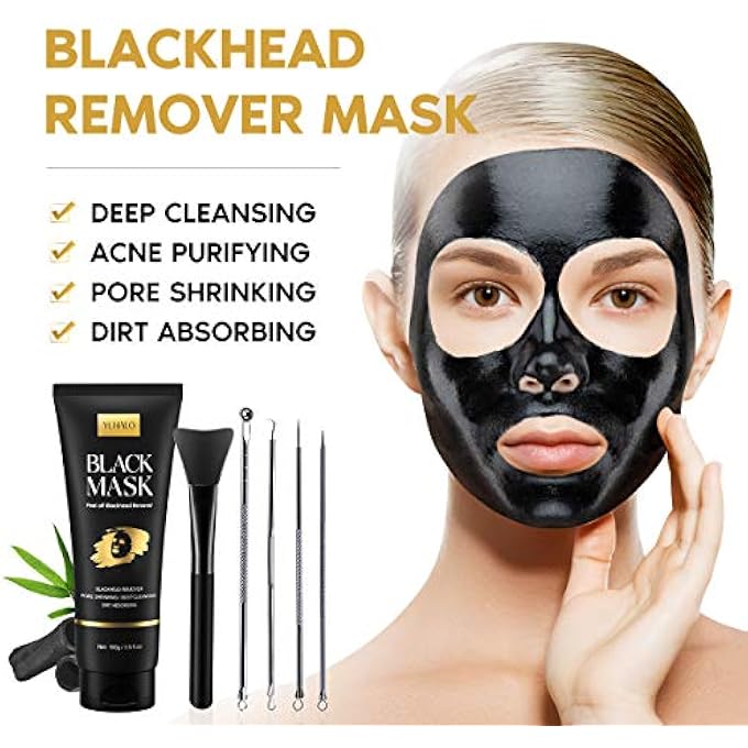 YLNALO BLACKHEAD REMOVER MASK KIT, CHARCOAL PEEL OFF FACIAL MASK WITH BRUSH AND PIMPLE EXTRACTORS, DEEP CLEANSING FOR FACE NOSE BLACKHEAD PORES ACNE, FOR ALL SKIN TYPES (3.5 FL.OZ) - Image 3
